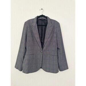 Normakamali Boyfriend Blazer Windsor Plaid Gray One Button Career Women's Sz 18